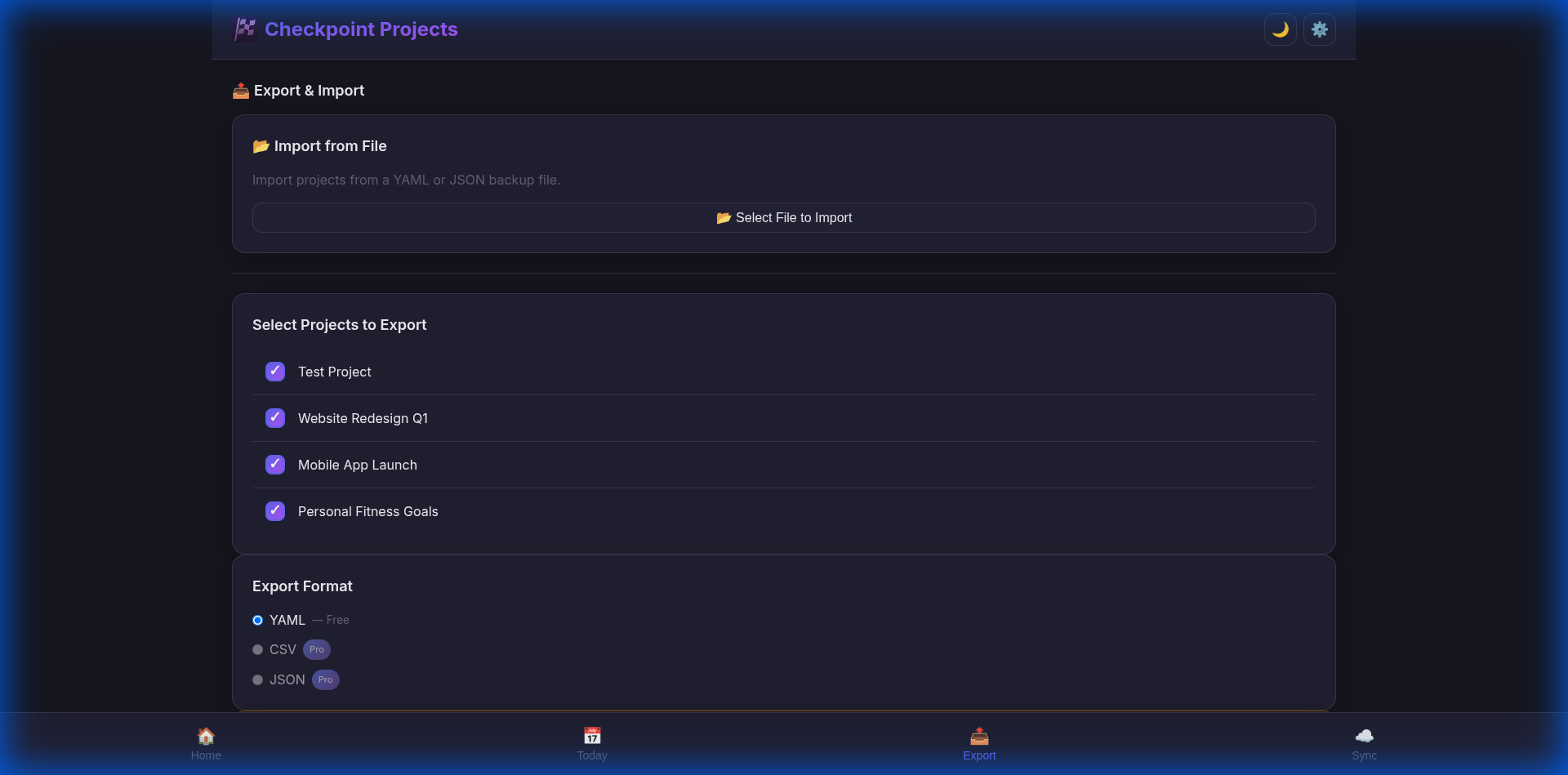 Export options