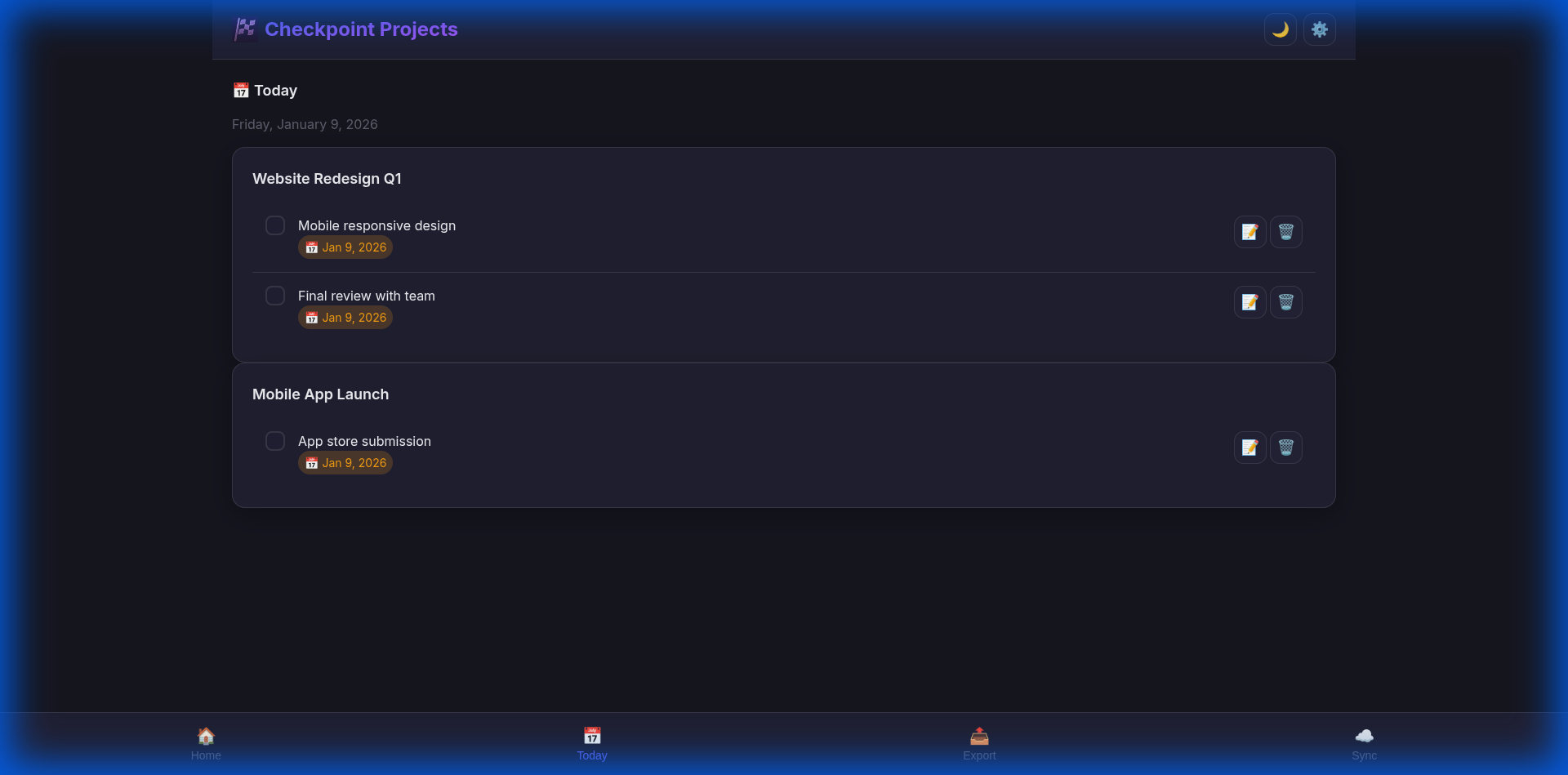 Today view showing tasks due today
